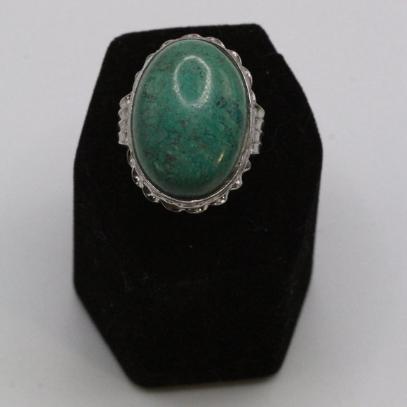 ANTIQUE ART DECO STERLING SILVER LARGE TURQUOISE CABOCHON RING - Picture 8 of 12